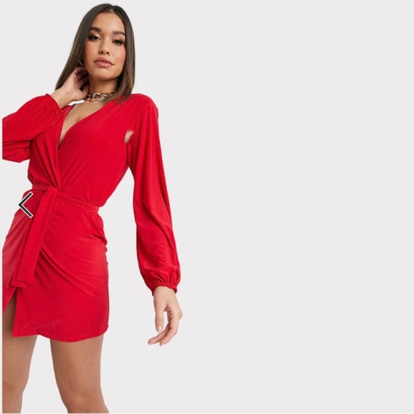 ASOS | Club L London | Slinky Wrap Dress | Mini | Red | NWT | 6 - Picture 2 of 12
